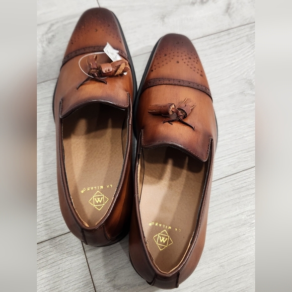 La Milano, Mens Tracy 11 Tasseled Leather Loafer, Size 8.5 M, burnished cognac. - Picture 5 of 12